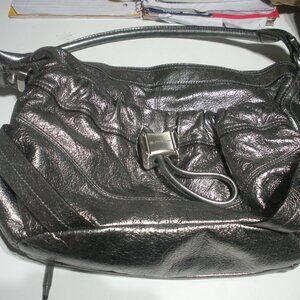 B Makowsky Hobo Bag Silver Metallic
